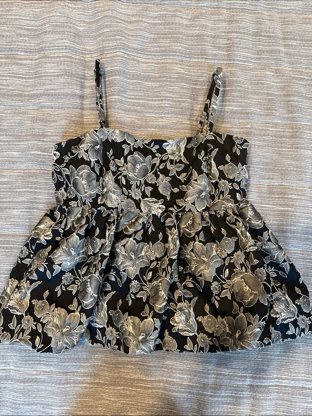 Steve Madden Black and Silver Floral Spaghetti Strap Peplum Camisole